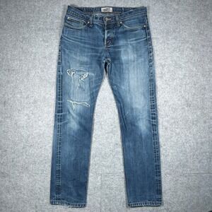 Naked & Famous Denim Mens 34 Blue WeirdGuy Left Hand Twill Selvedge Distressed